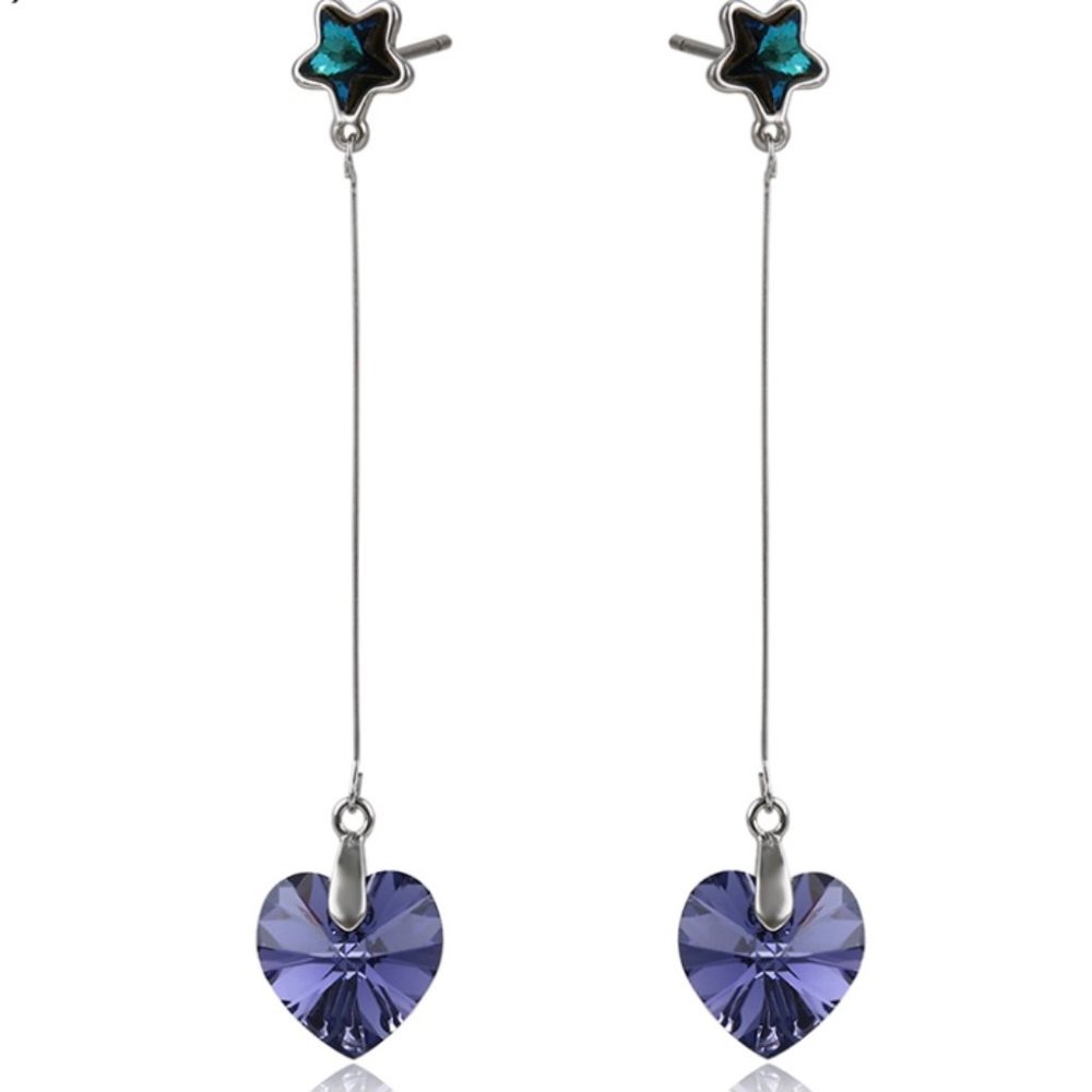 Star Heart Swarovski Drop Earrings - Picture 1 of 7